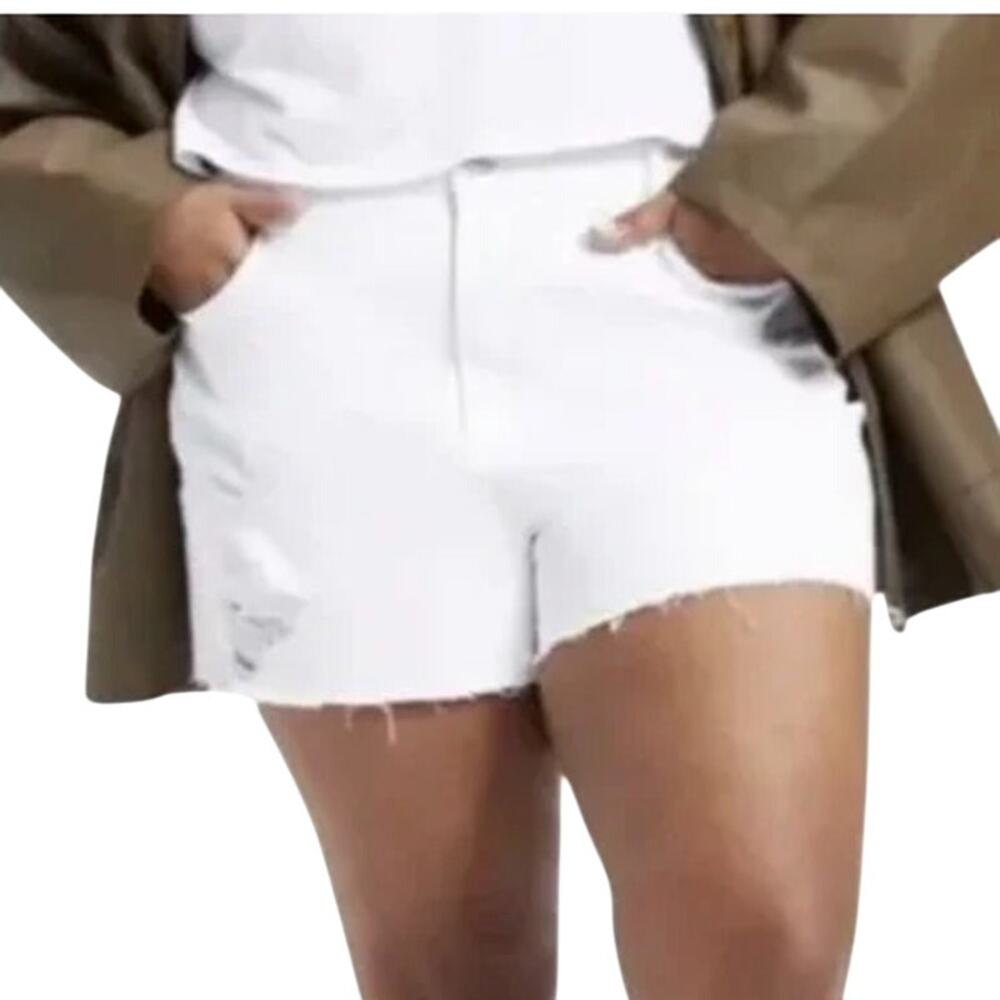 Good American 15 High Rise 5 Pocket Style Distressed 90s Shorts White